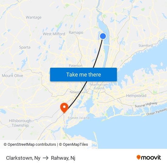 Clarkstown, Ny to Rahway, Nj map