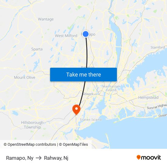 Ramapo, Ny to Rahway, Nj map