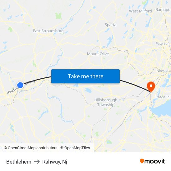 Bethlehem to Rahway, Nj map