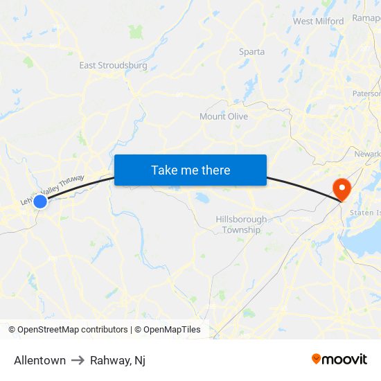 Allentown to Rahway, Nj map