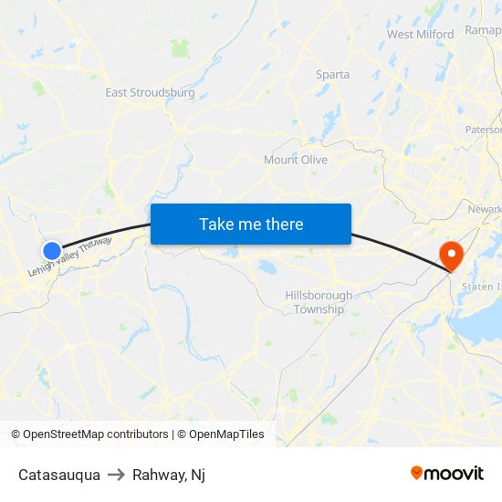 Catasauqua to Rahway, Nj map