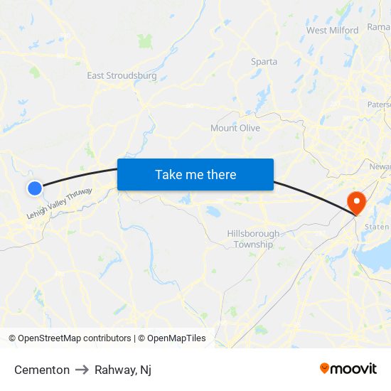 Cementon to Rahway, Nj map