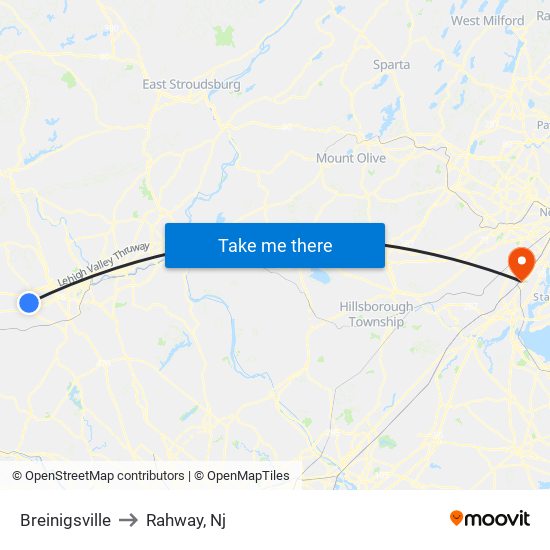 Breinigsville to Rahway, Nj map