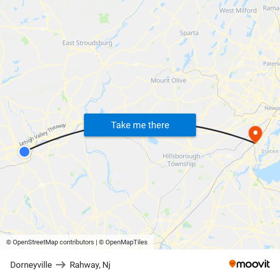 Dorneyville to Rahway, Nj map