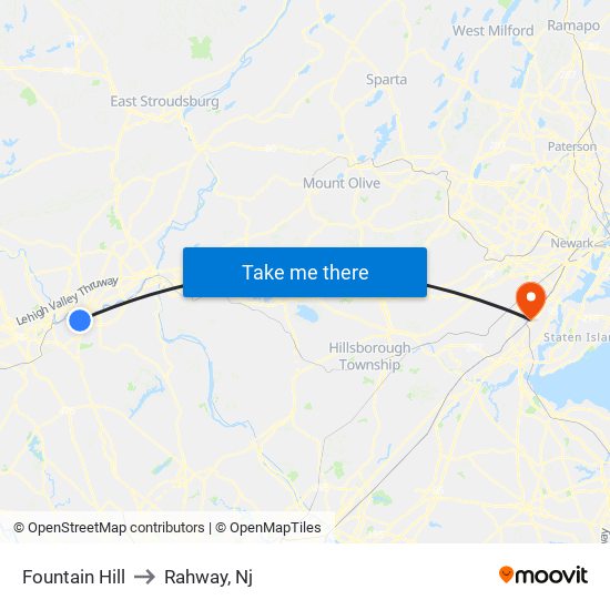Fountain Hill to Rahway, Nj map