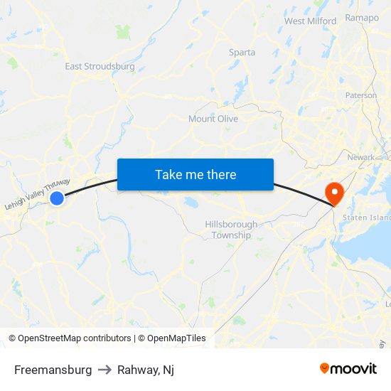 Freemansburg to Rahway, Nj map