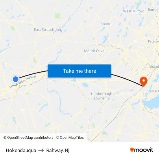 Hokendauqua to Rahway, Nj map