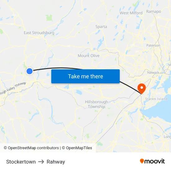 Stockertown to Rahway map