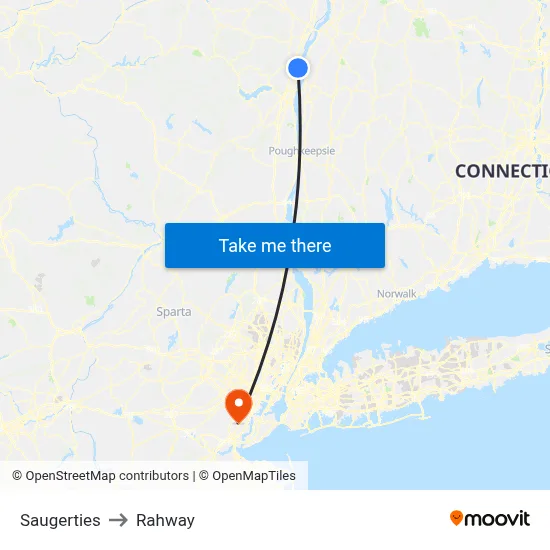 Saugerties to Rahway map