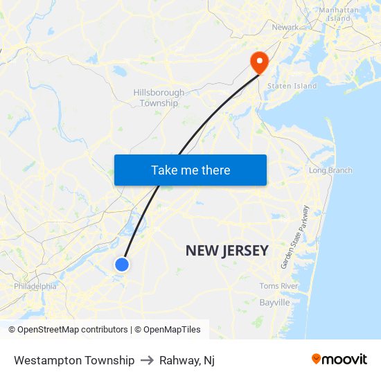 Westampton Township to Rahway, Nj map