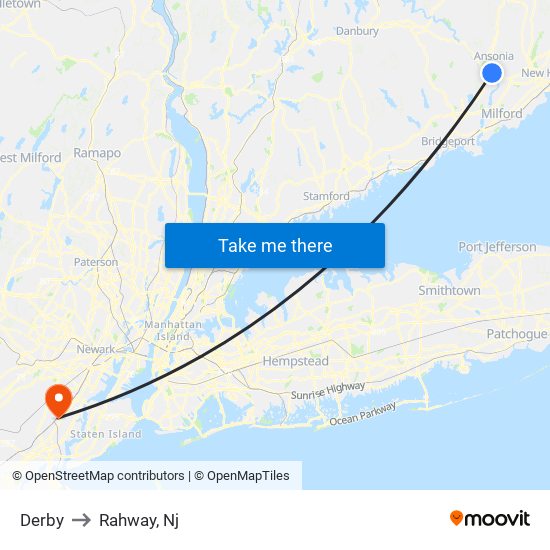 Derby to Rahway, Nj map