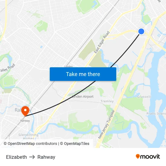 Elizabeth to Rahway map