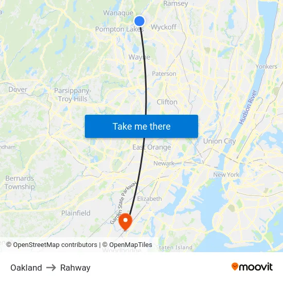Oakland to Rahway map