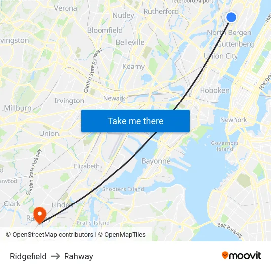 Ridgefield to Rahway map