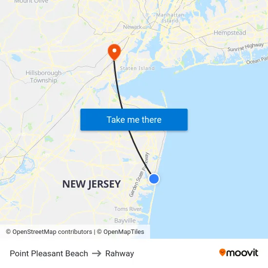Point Pleasant Beach to Rahway map