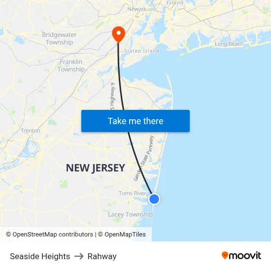 Seaside Heights to Rahway map