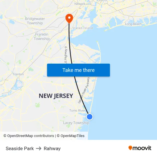 Seaside Park to Rahway map