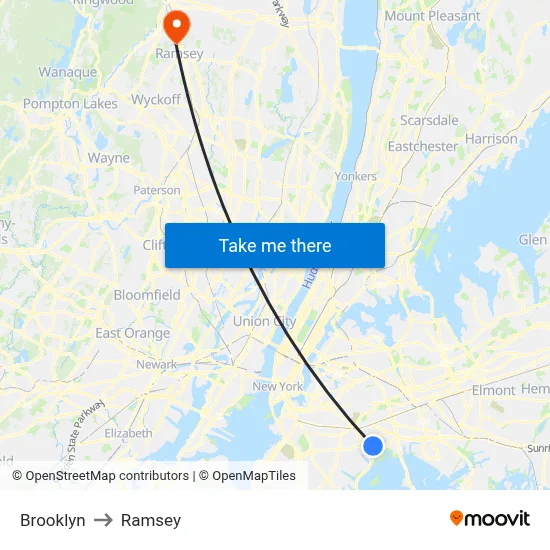 Brooklyn to Ramsey map