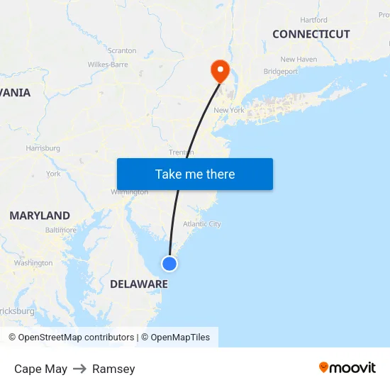 Cape May to Ramsey map