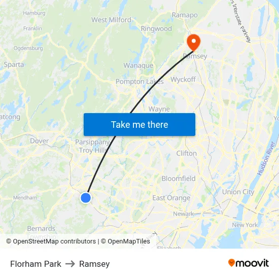 Florham Park to Ramsey map