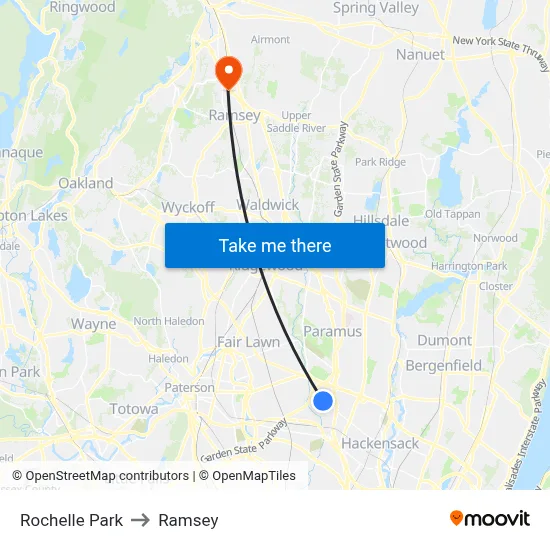 Rochelle Park to Ramsey map