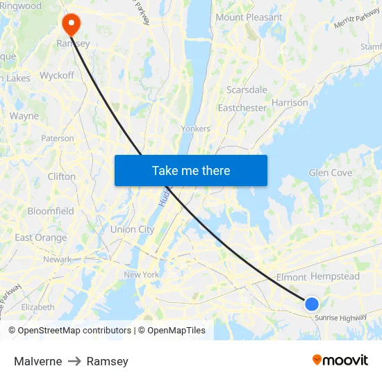 Malverne to Ramsey map