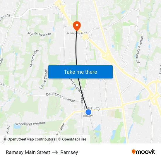 Ramsey Main Street to Ramsey map