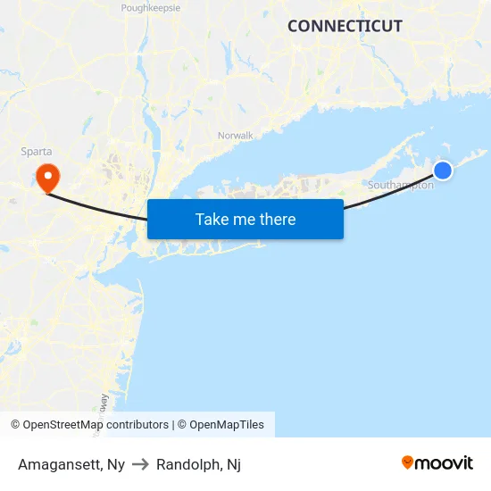 Amagansett to Randolph, Nj map