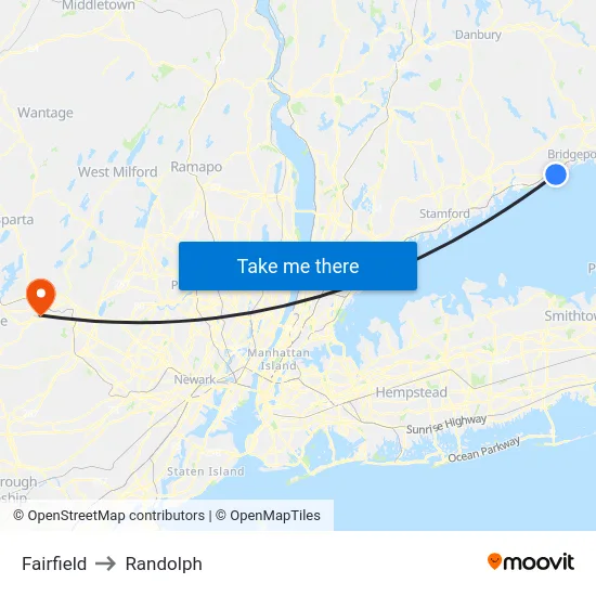 Fairfield to Randolph map