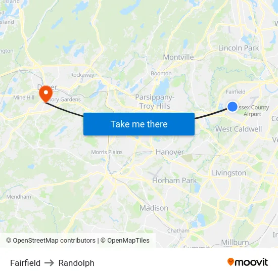 Fairfield to Randolph map