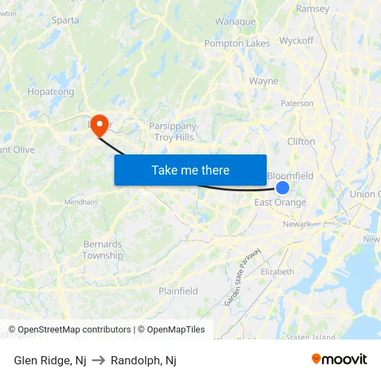 Glen Ridge to Randolph, Nj map