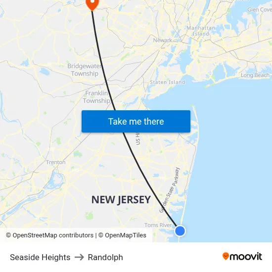 Seaside Heights to Randolph map