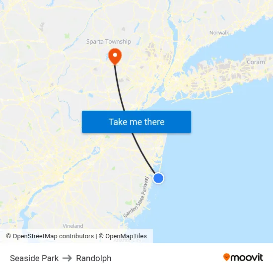 Seaside Park to Randolph map