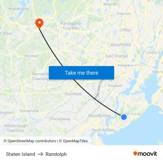 Staten Island to Randolph map