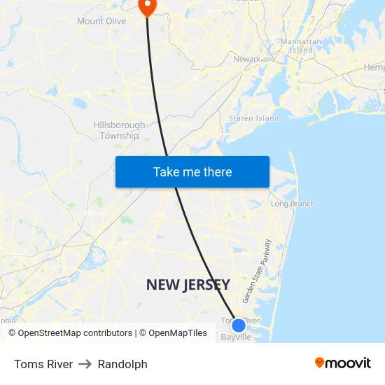 Toms River to Randolph map