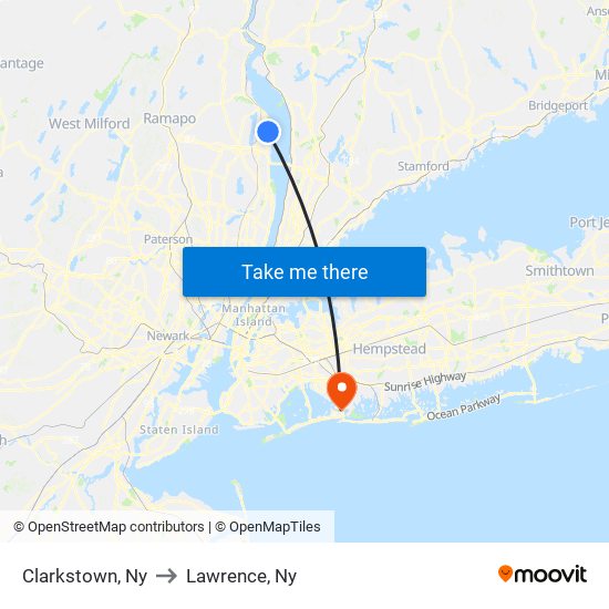 Clarkstown, Ny to Lawrence, Ny map