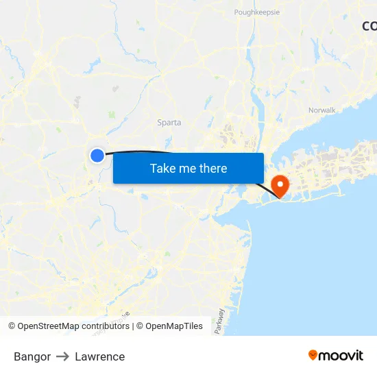 Bangor to Lawrence map