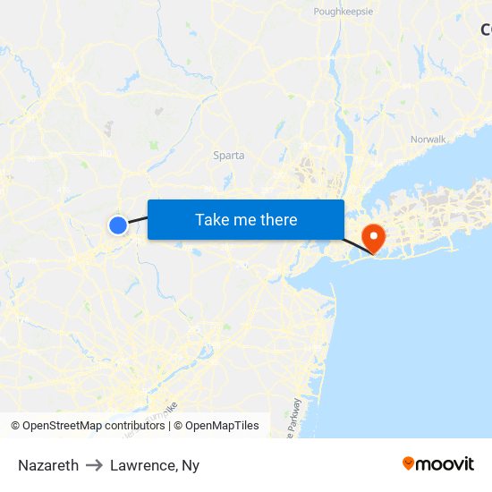 Nazareth to Lawrence, Ny map