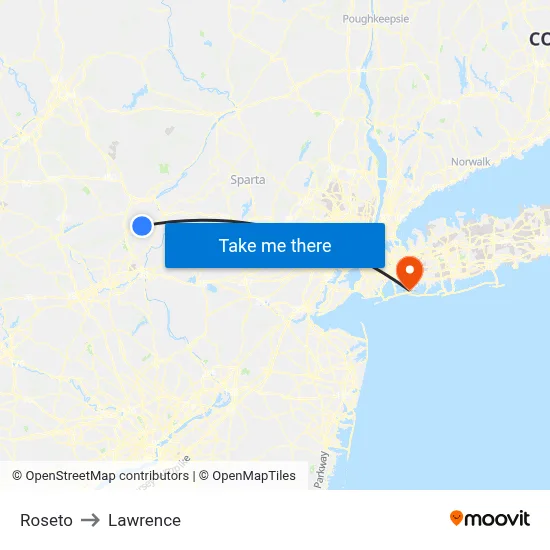 Roseto to Lawrence map