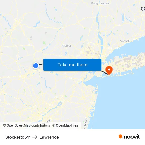 Stockertown to Lawrence map