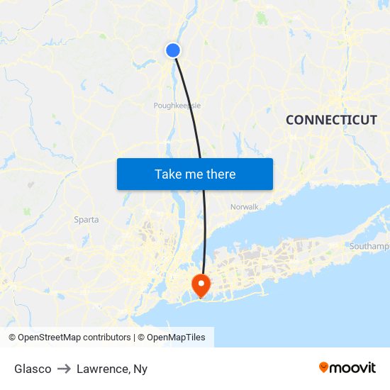 Glasco to Lawrence, Ny map