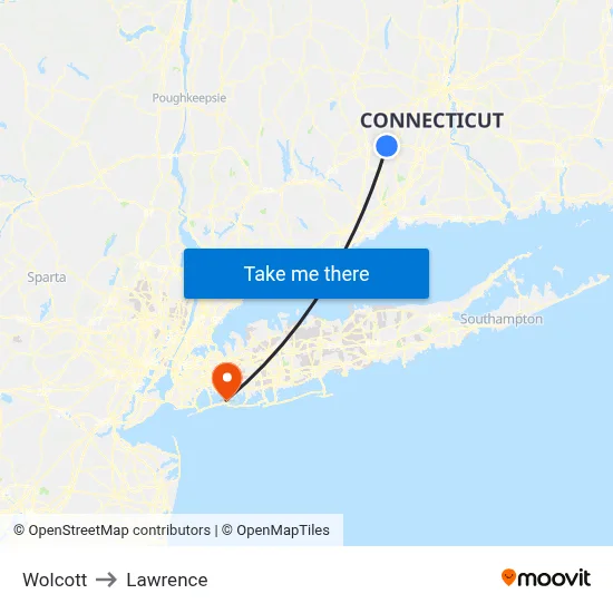 Wolcott to Lawrence map