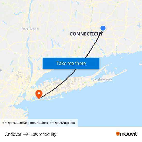 Andover to Lawrence, Ny map