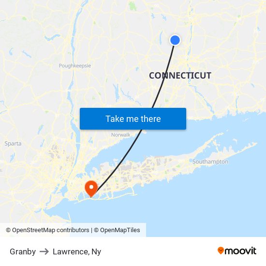 Granby to Lawrence, Ny map