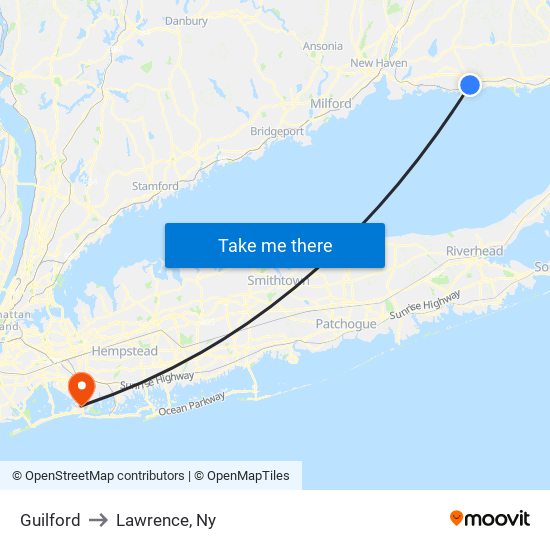 Guilford to Lawrence, Ny map