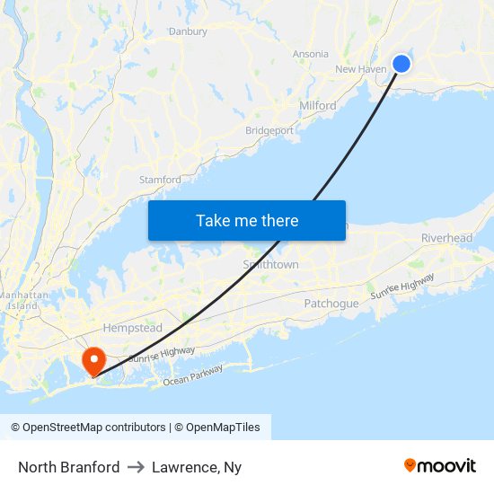 North Branford to Lawrence, Ny map