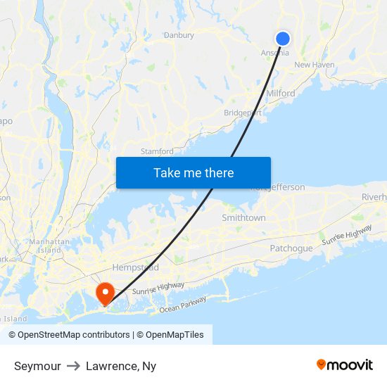 Seymour to Lawrence, Ny map