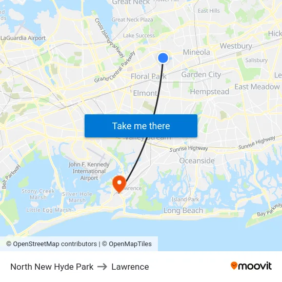 North New Hyde Park to Lawrence map