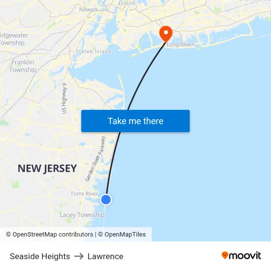 Seaside Heights to Lawrence map