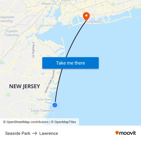 Seaside Park to Lawrence map